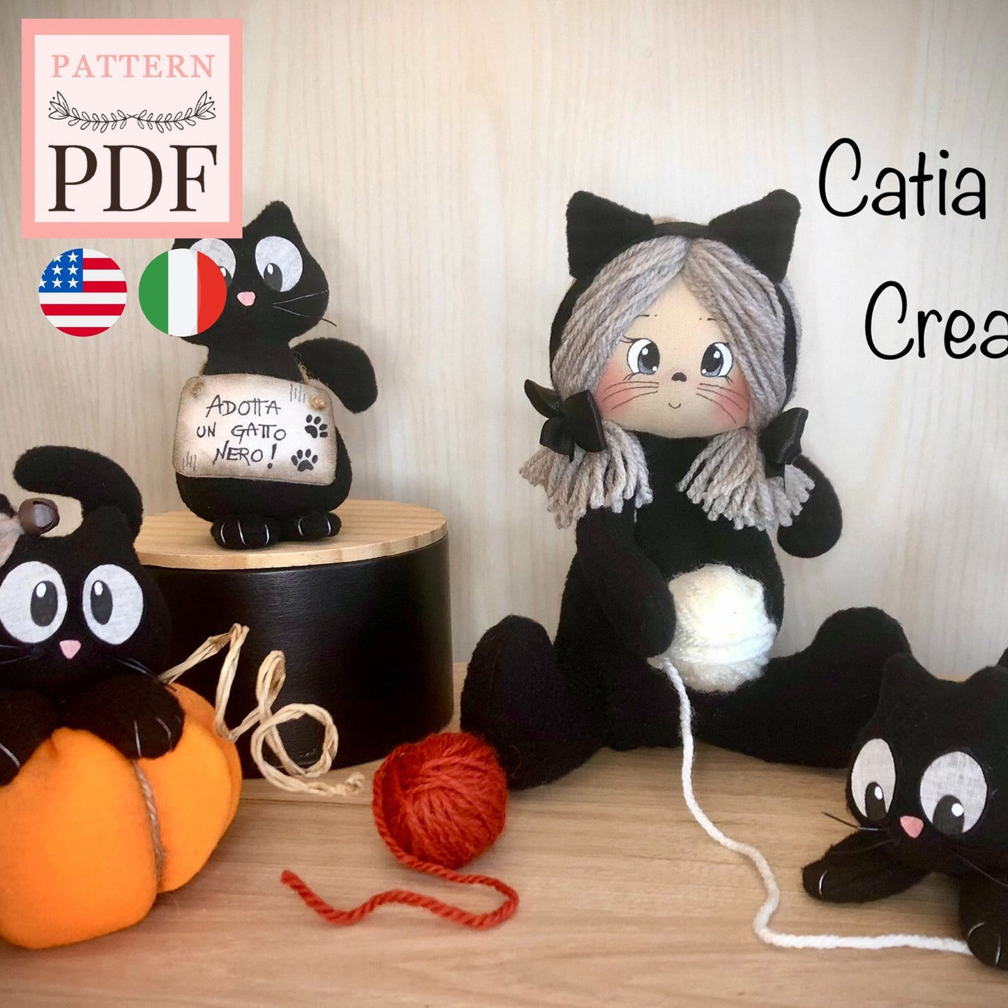 Cartamodello bambola "Catty & Friends" : halloween, download pdf istantaneo