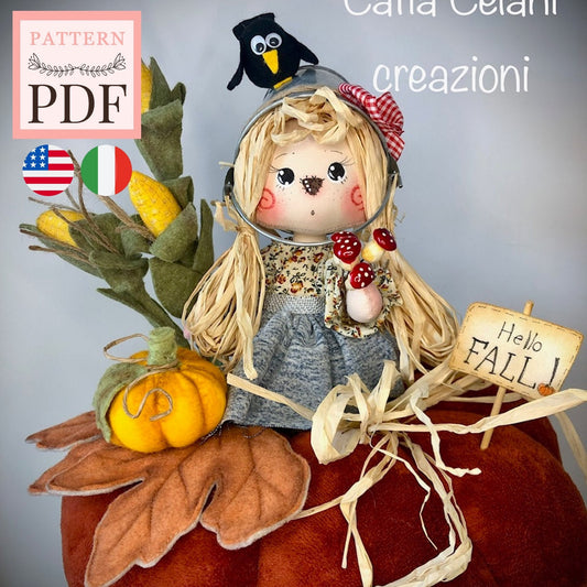 Pumpkin Scare doll sewing pattern: halloween, instant pdf download, pumpkin doll