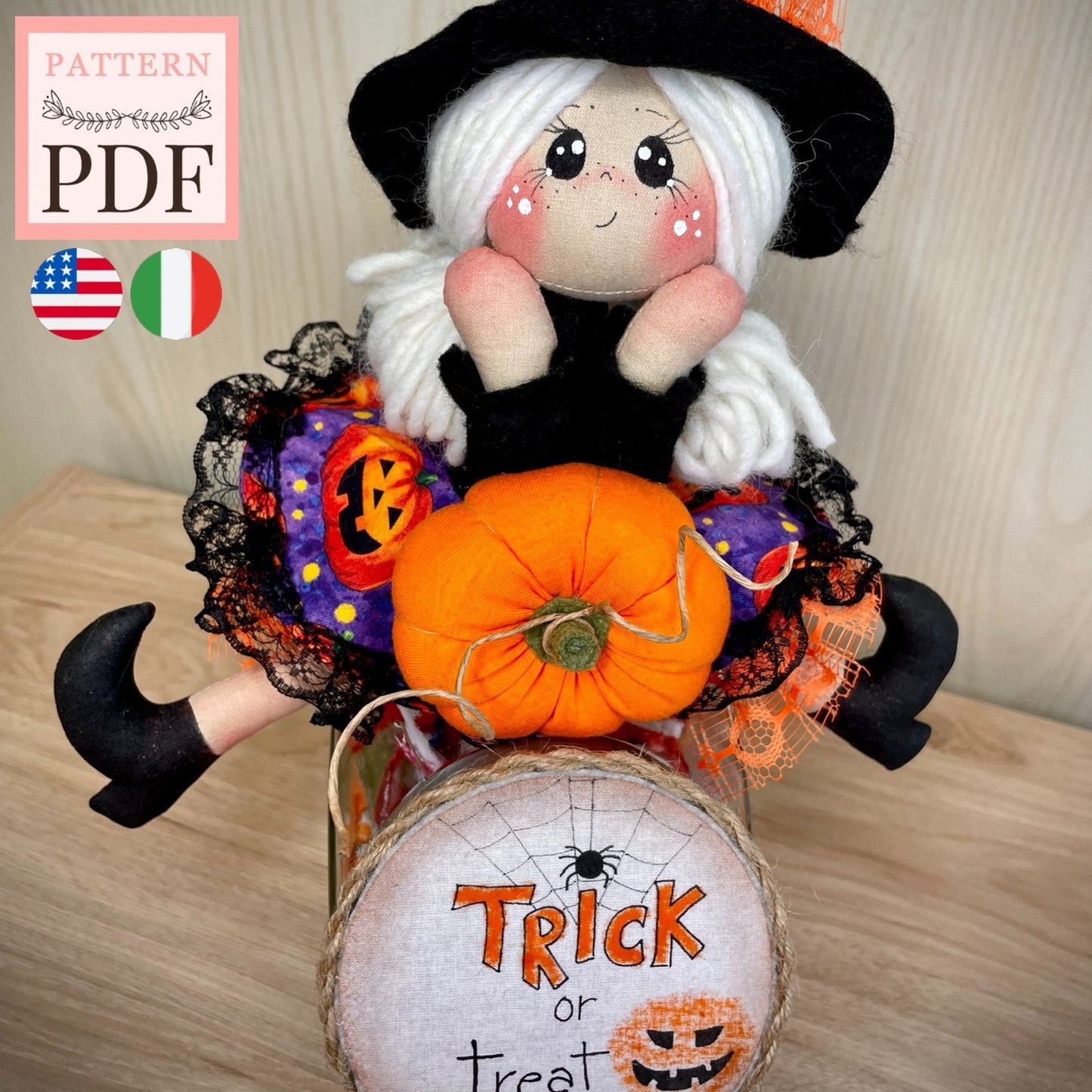 Cartamodello Streghetta dolcetto o scherzetto: halloween, trick or treat, download instantaneo