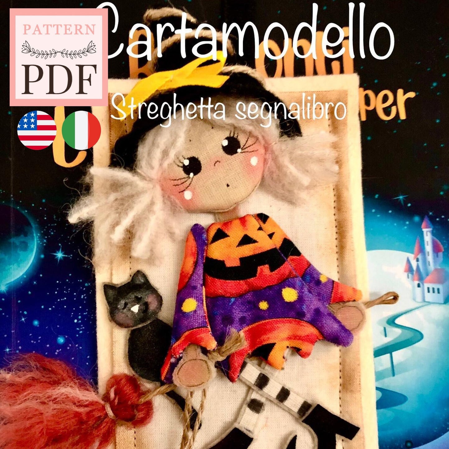 Cartamodello "Streghetta segnalibro" : halloween, segnalibro, download pdf istantaneo