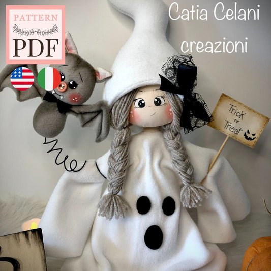 Doll sewing pattern "Alina ghost and Antonello bat": halloween, bat, instant pdf download