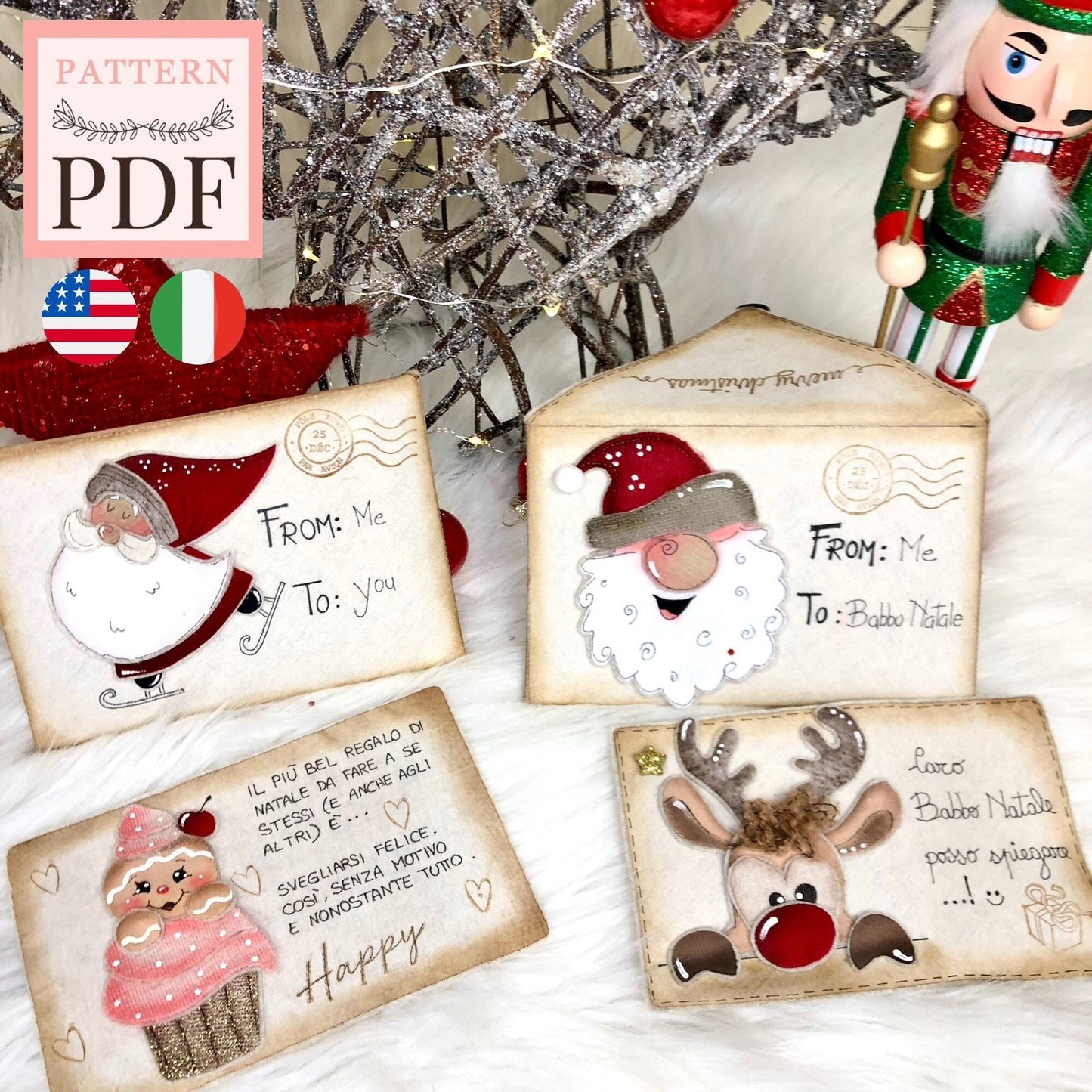 Cartamodello Lettera natalizia SET 2 in 1 - cartolina per babbo natale, letterina di auguri, pdf, download istantaneo, facile da realizzare