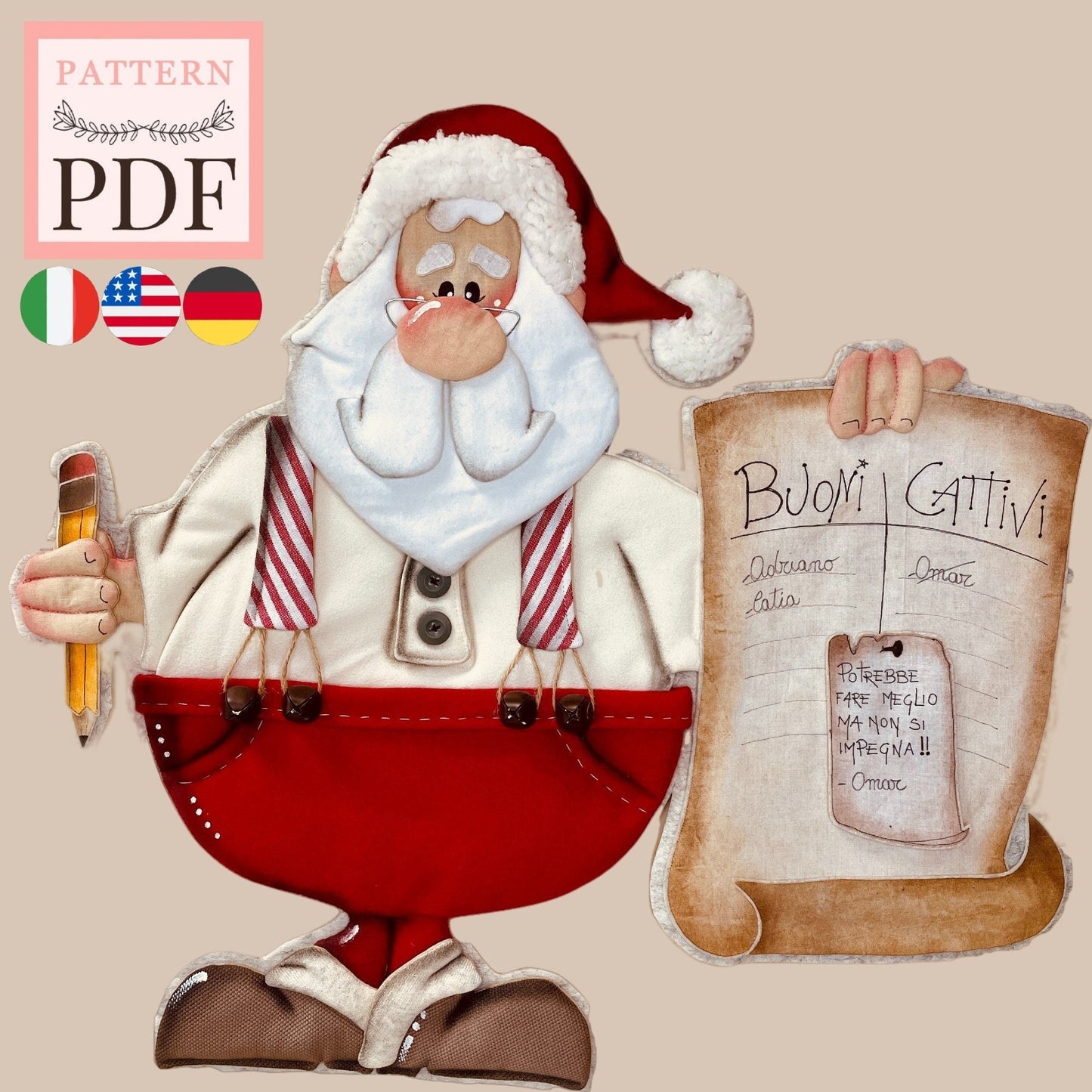 Cartamodello Fuori porta "Buoni e Cattivi": babbo natale, fuoriporta natalizio, natale, pdf, download immediato