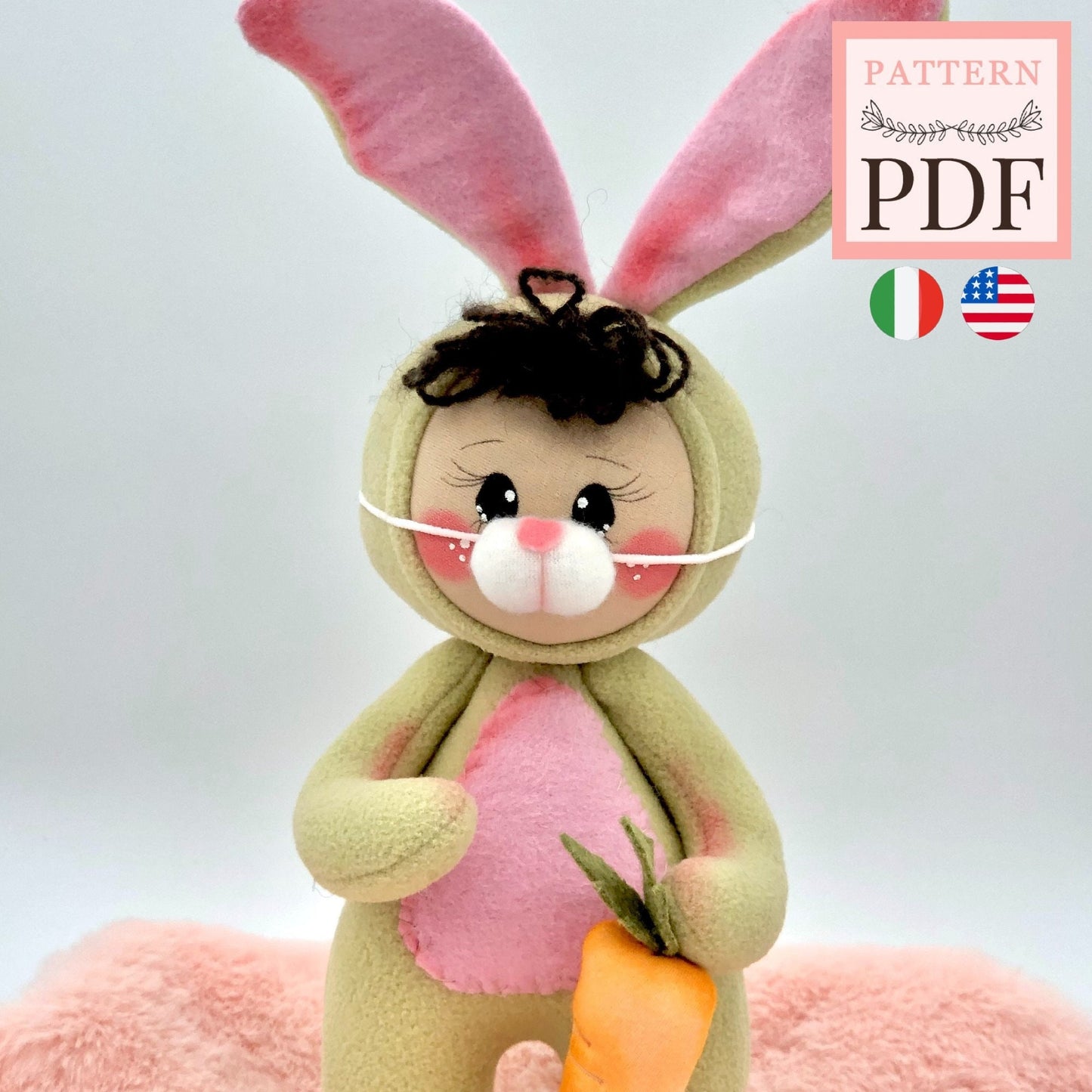 Cartamodello coniglio - Bunny Doll - Pasqua - pdf - facile da realizzare - download instantaneo