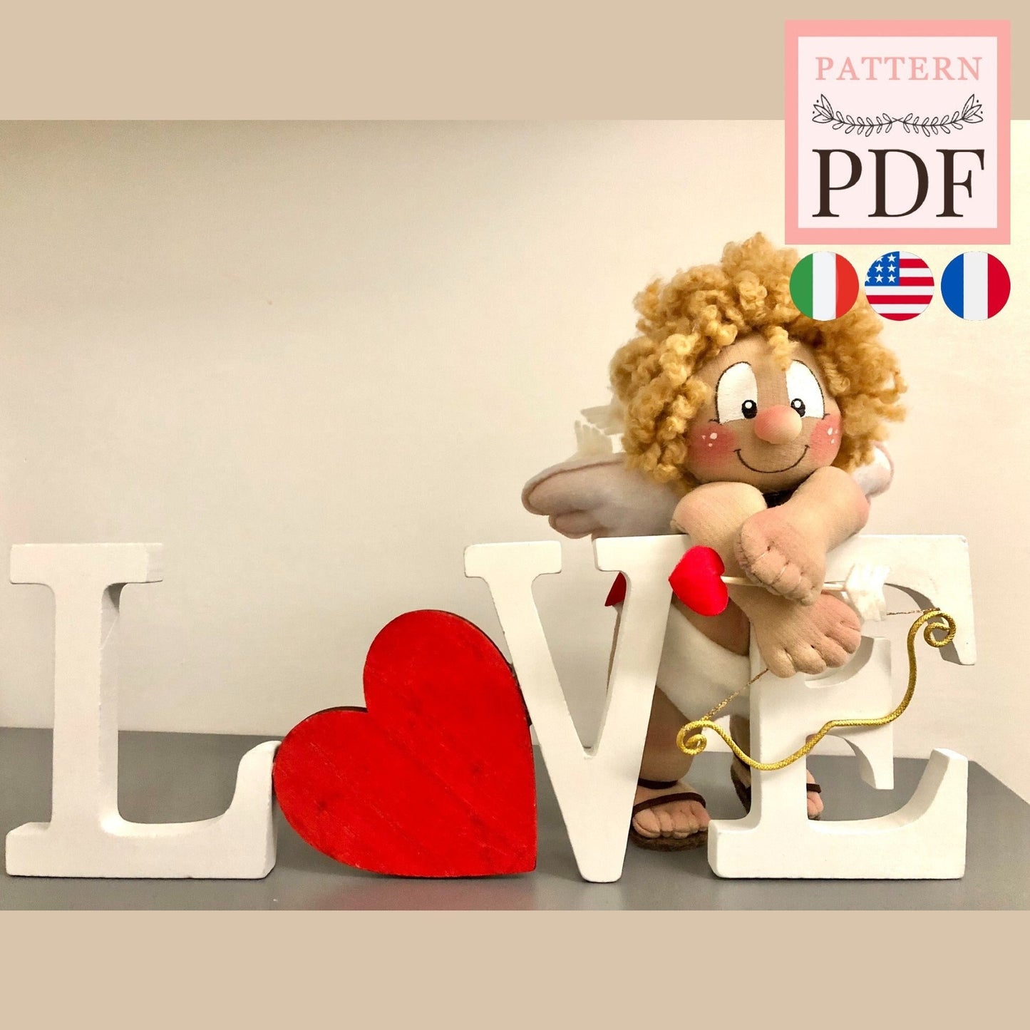 Cupid in love - valentine's day - doll - heart - pdf sewing pattern - easy to create