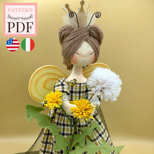 "Queen" pattern: queen bee, bee doll, dandelion flower, instant pdf download