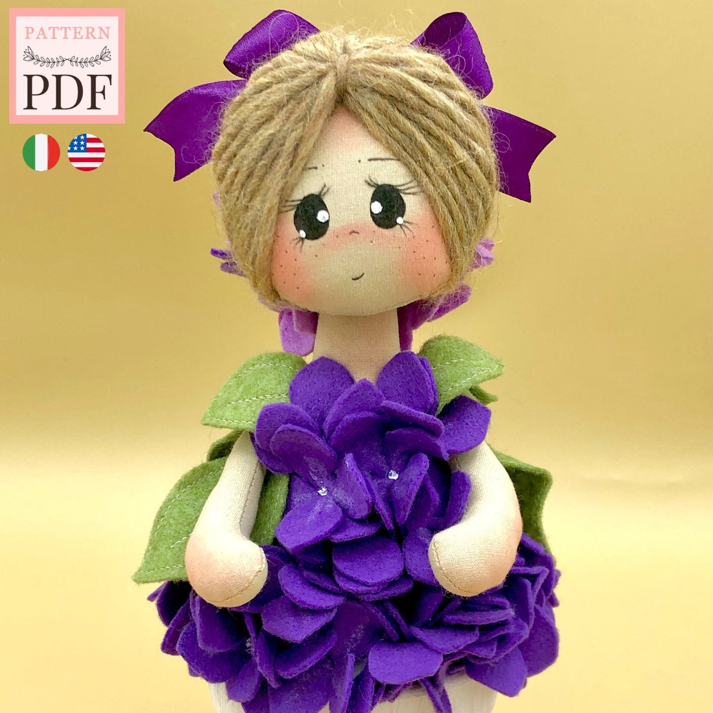 Hortence sewing pattern - hydrangea flower doll - easy to make - instant download - pdf