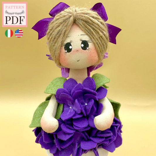Hortence sewing pattern - hydrangea flower doll - easy to make - instant download - pdf